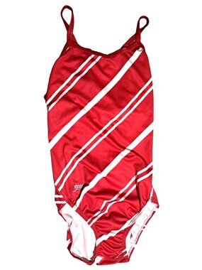 Vintage Speedo Red Womens Swimsuit Size 11 / 12‎ Striped Polyester Blend Made In